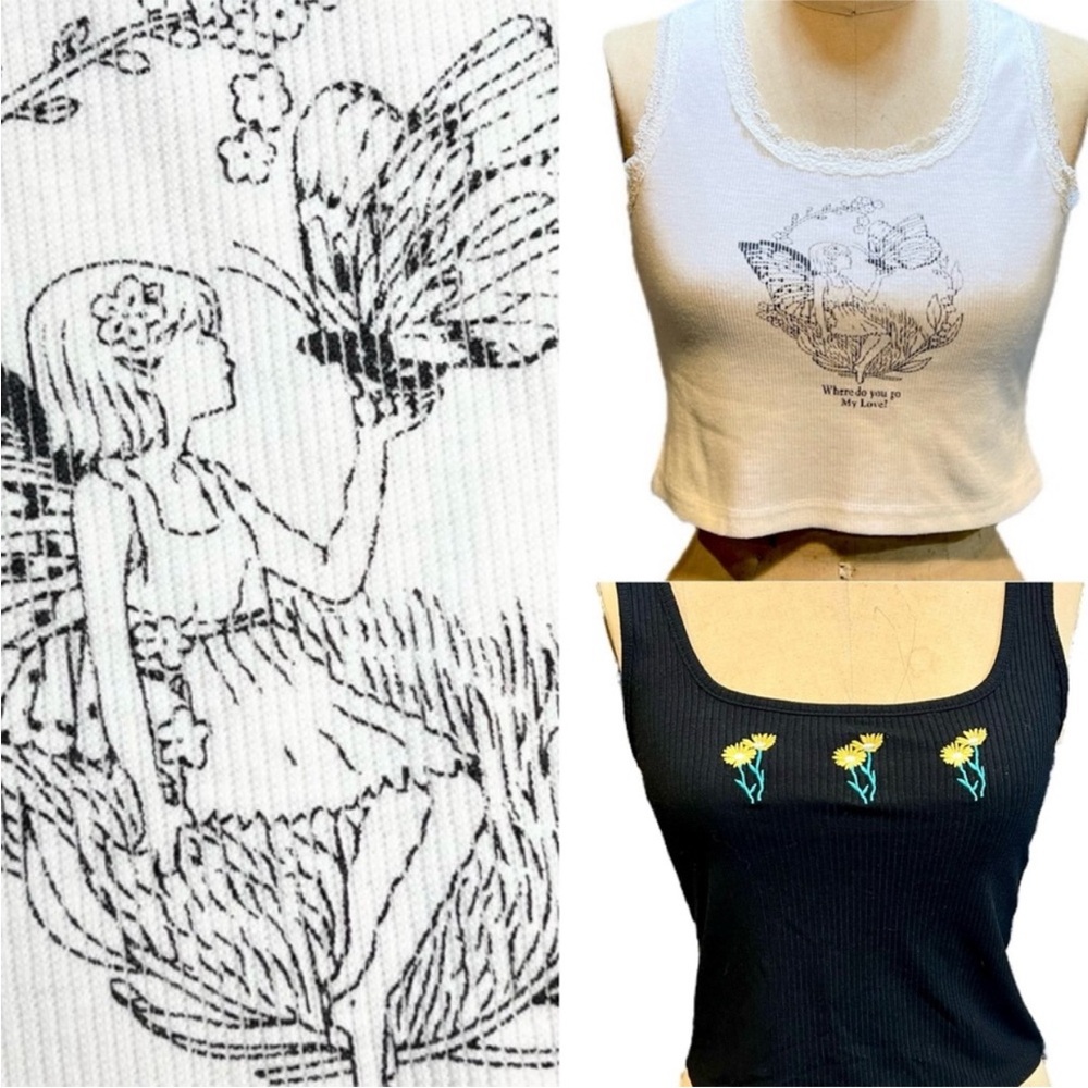 Sweet flirty crop tank‎ top enchanted magical fairy wings butterfly sunflower